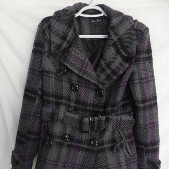 BIZZ GIRL, size small, plaid pea coat with belt, prestine condition - Picture 1 of 13